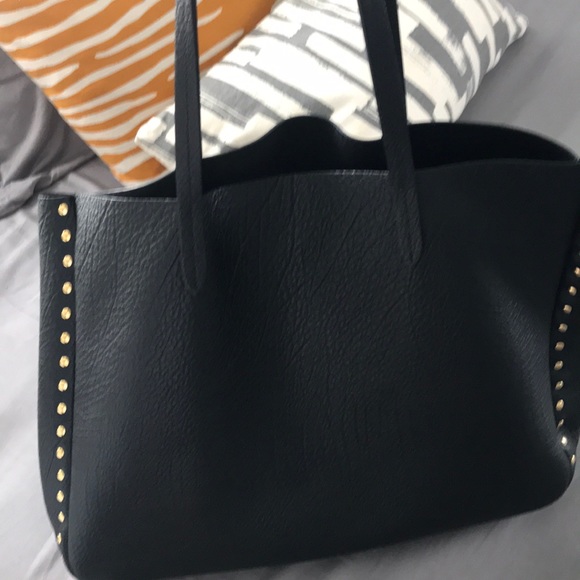 Barneys black leather tote bag with gold studs. - Picture 4 of 4